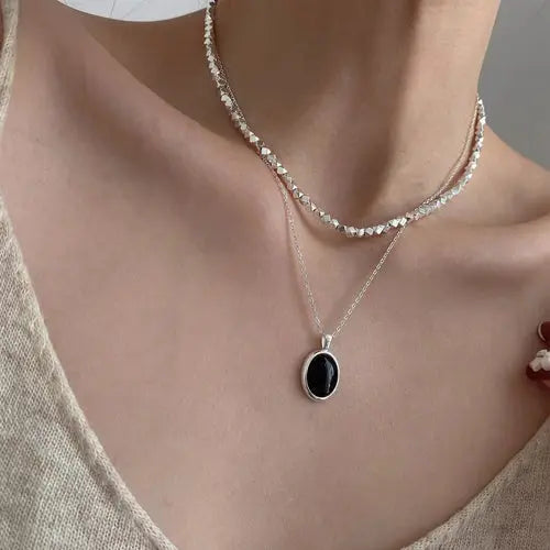 s925 Sterling Silver Black Onyx Pendant Necklace For Women's Summer Li Amazing Hot Prices For You