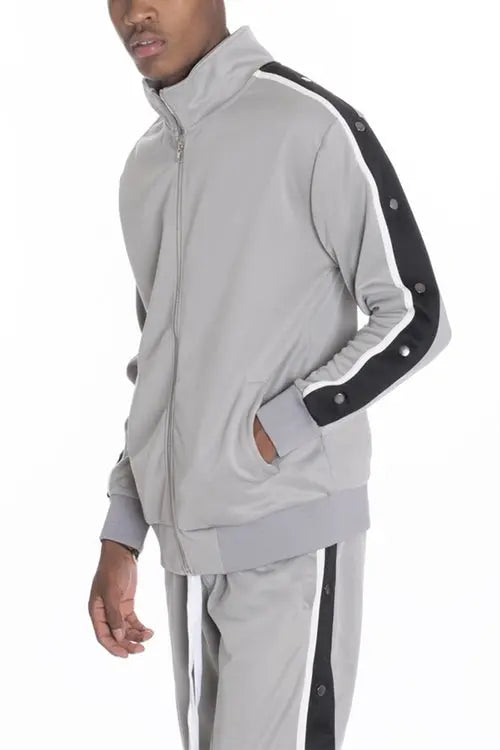 SNAP BUTTON TRACK JACKET- GREY Amazing Hot Prices For You