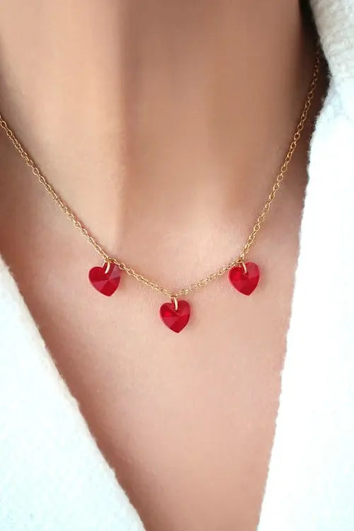 3 Red Hearts 24 Karat Gold Necklace Amazing Hot Prices For You