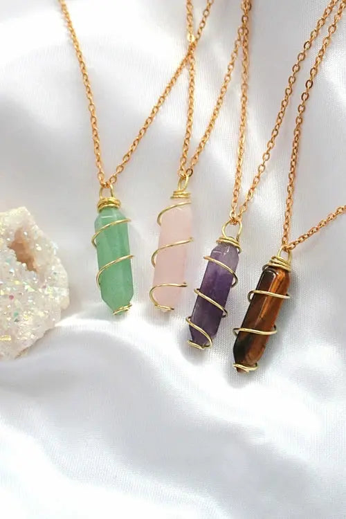 18K Double Ended Natural Healing Crystals Hand Wired Necklace Amazing Hot Prices For You