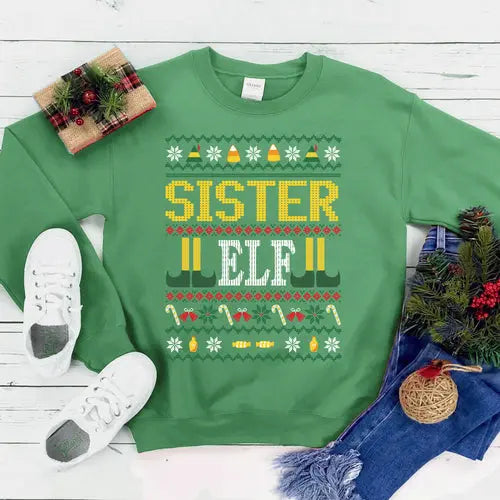 Sister ELF Christmas Sweatshirt Amazing Hot Prices For You