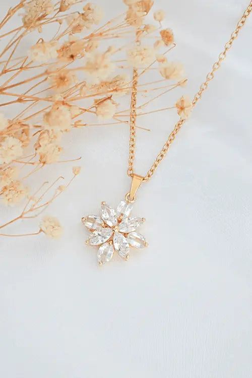 24 Karats CZ Flower Pendant Necklace Amazing Hot Prices For You
