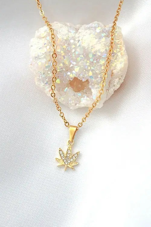24 Karats Dainty Cannabis Leaf Necklace Amazing Hot Prices For You