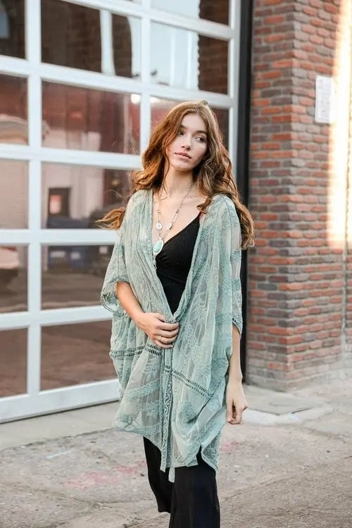 Embroidered Mesh Leaf Kimono Amazing Hot Prices For You