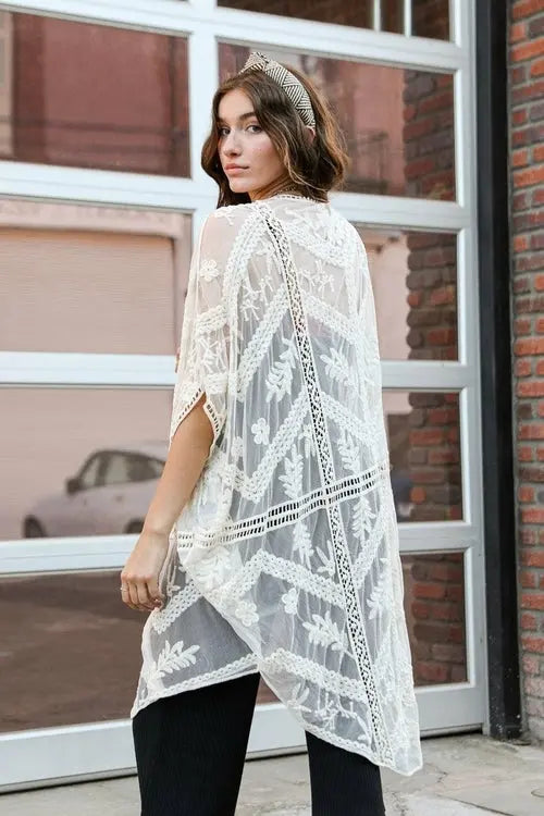 Embroidered Mesh Leaf Kimono Amazing Hot Prices For You