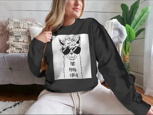 Cute Llama Face With Sunglasses Design for Sweatshirt Amazing Hot Prices For You