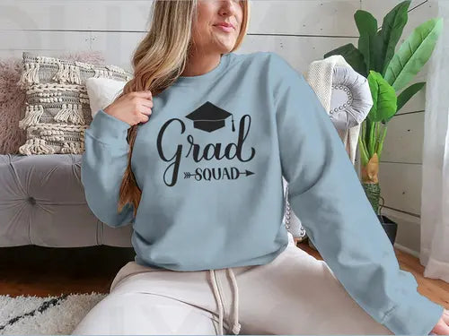 Grad Squad Calligraphy With Graduation Cap Design for Sweatshirt Amazing Hot Prices For You