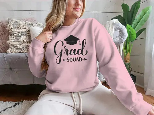 Grad Squad Calligraphy With Graduation Cap Design for Sweatshirt Amazing Hot Prices For You
