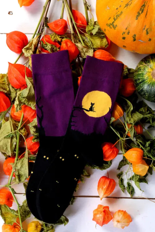 SPOOKY CAT Halloween socks with a black cat sitting Amazing Hot Prices For You