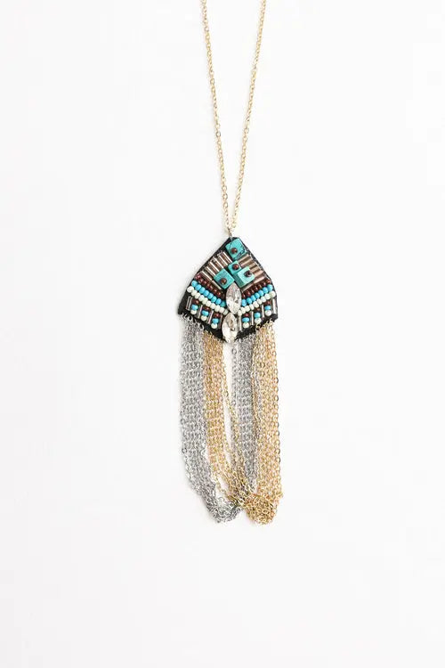Turquoise & Crystal Medallion Chain Necklace Amazing Hot Prices For You