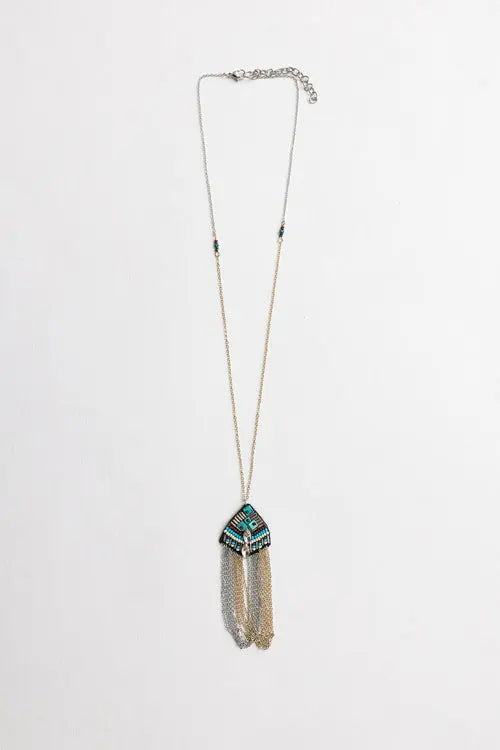 Turquoise & Crystal Medallion Chain Necklace Amazing Hot Prices For You